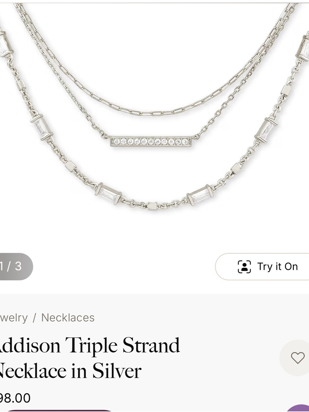 Kendra Scott Addison Triple Strand Necklace in Silver
